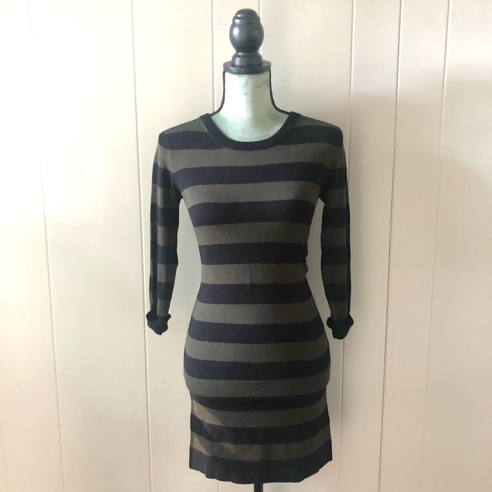 Black and Gray Striped Long Sleeve Dress